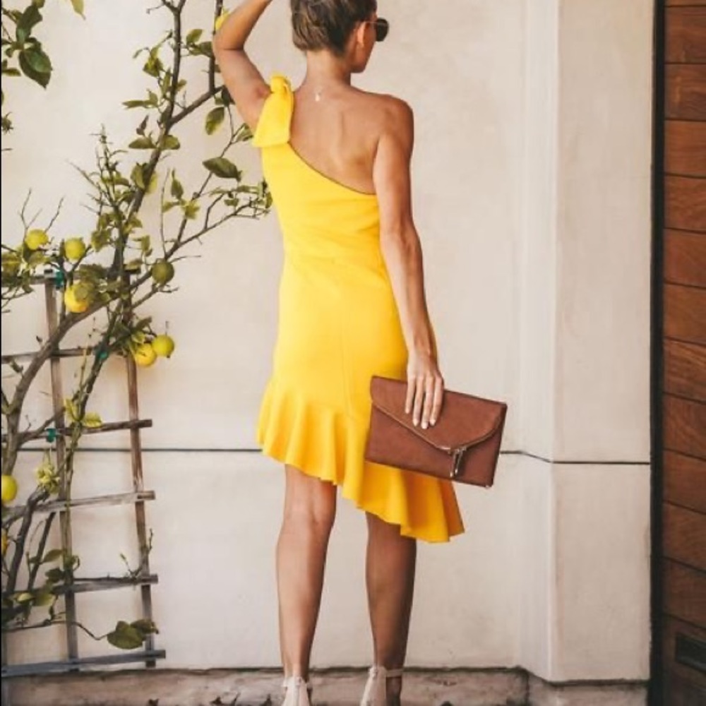Perfect One Shoulder Ruffle Asymm Dress - Yellow